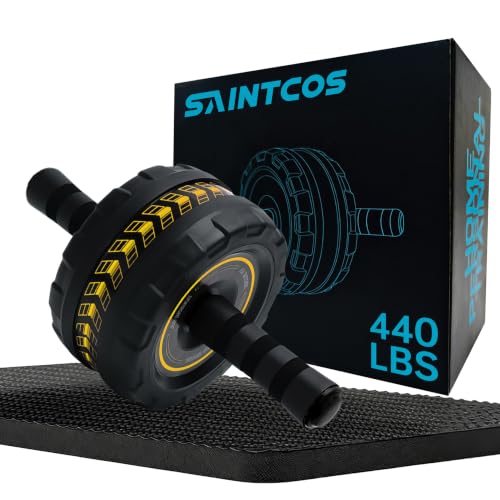 Ab Roller Wheel with Knee Pad, Core Strength Trainer for Home Gym, Abdominal Workout Equipment for Men & Women - color: Yellow