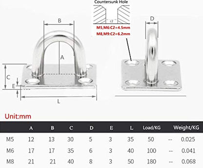 Ihomepark Heavy Duty Pad Eye Plate Staple Ring Hook Loop U-Shaped Sail Shade Hardware - Wall Ceiling Hammock Hooks Hanger for Swing Suspension - Stainless Steel - size: M 6