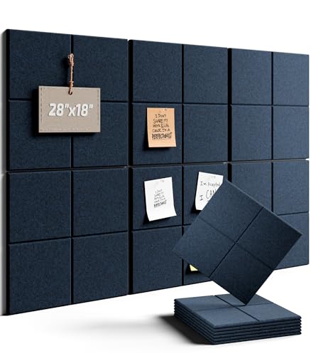 28" x 18" Felt Bulletin Board Tiles, 4-Compartment, Carbon Blue | 6-Pack Cork Board Alternative, 30 Adhesive Tabs, Push Pin Board, Wall Decor, Office, Home, Classroom, Dorm - color: Carbon Blue, size: 4-Compartment