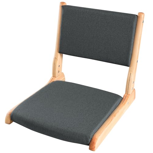 Japanese Floor Chair with Back Support, Foldable Meditation Chair, Legless Tatami Chair with Cushion, Floor Seat for Living Room, Bedroom, Bay Window (1, Black) - color: Black