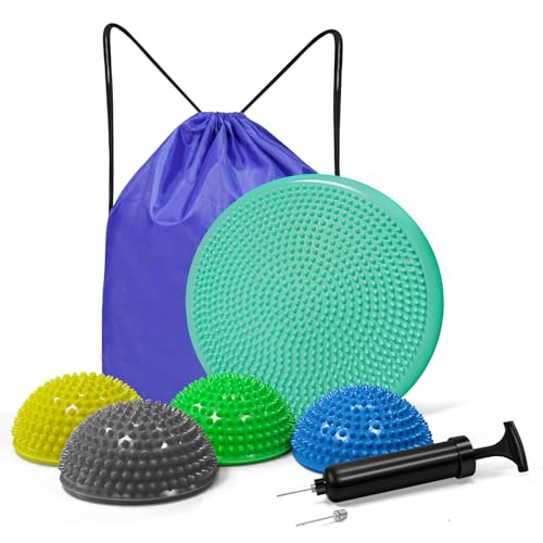 biguphate Wobble Cushion Set with Hedgehog Balance Pods & Pump | Inflatable Wiggle Disc & Stepping Pads For Adults. Ideal for Core Body Balance Training, Stability & Fitness. - color: Teal