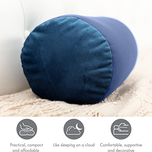 Microbead Bolster Neck Roll Pillow, 14x8 in Cylinder Tube, Peacock Blue | Silky feel fabric helps prevent wrinkles & hair breakage; feather-light beads gently cushion head & shoulders as you rest - color: Peacock Blue
