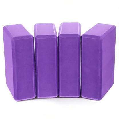4 Pack High Density EVA Foam Yoga Blocks (9"x6"x3") - Non-Slip Lightweight Pilates Equipment for Stretching, Meditation & Balance Support (Purple)