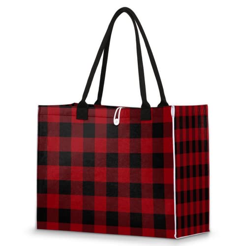 Red And Black Plaid Tote Bag For Women Travel Bag Reusable Grocery Bag Utility Tote For Work Shopping Pool Beach Bag for Gift Outdoor - color: A-red Black Plaid