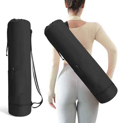 Yoga Mat Bag, Yoga Bag with Adjustable Strap and Pockets - color: Black