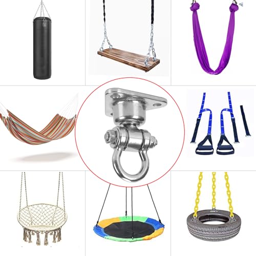 Silent Bearing Swivel Swing Hanger Stainless Steel Heavy Duty 180°+360° Swivel Swing Hook 1500 lb Capacity Playground Yoga Hammock Chair Rope sandbag Porch Swing Bag Sleeve - size: 3 Holes-1