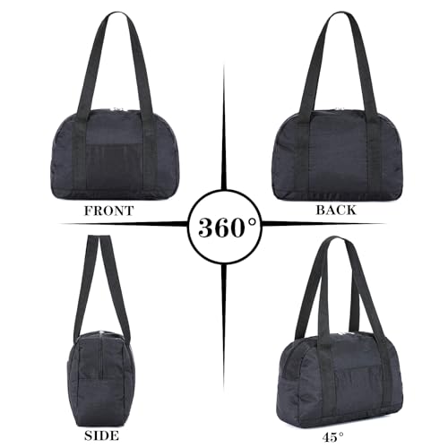 Mini Gym Bag for Women Girl 12 inch Small Gym Tote Lightweight Carry On Bag - color: Black