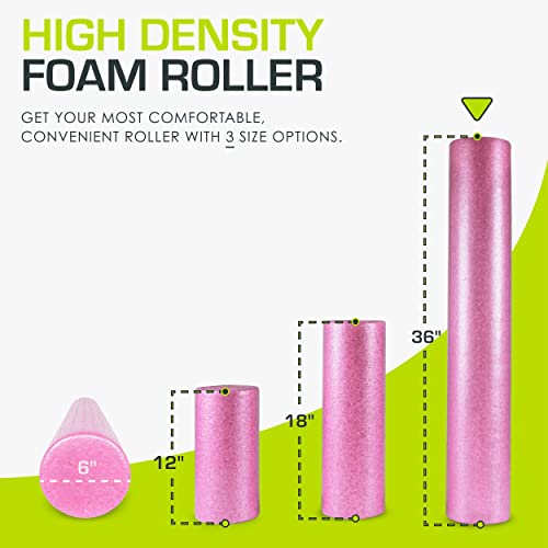 ProsourceFit High Density Foam Rollers 36 - inches long,Firm Full Body Athletic Massage Tool for Back Stretching, Yoga, Pilates, Post Workout Muscle Recuperation, Pink - color: Pink, size: 36"H x 6"D