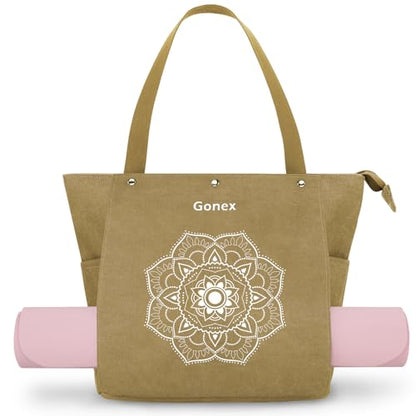 Gonex Yoga Mat Bag For Women Canvas Tote Pilates Gym Bag With Mat Carrier - color: Dark Khaki, size: Classic (15.5×5.5×14.5inch)