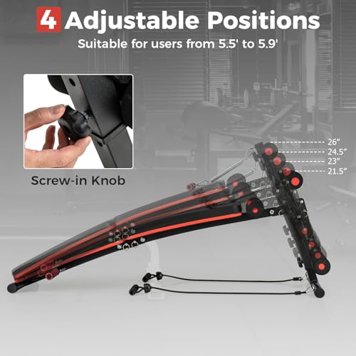 GYMAX Sit Up Bench, 330lbs Folding Decline Workout Bench with Spring Handle, Elastic Ropes & 4 Level Adjustable Height, Incline Weight Bench for Situp, Ab Crunch, Strength Training Exercise for Home Gym