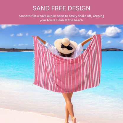 WeWove Turkish Peshtemal Beach Towels Large 39x70 Inch Set of 2-100% Cotton Soft Quick-Drying Absorbent Washable - Versatile for Beach Pool Spa Picnic Travel or Bath Use - Turkish Towels Pink - color: Pink