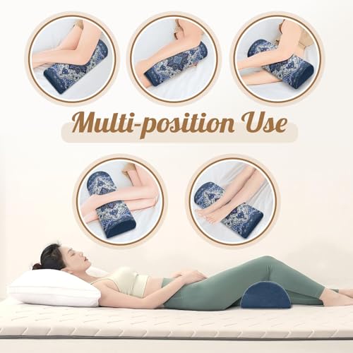 Knee Pillow for Back Sleeping – Half Moon Bolster Pillow for Under Knee While Sleeping Support, Leg & Back Pain Relief (21.5x9x5 Inches) - color: Blue