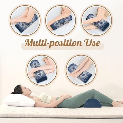 Knee Pillow for Back Sleeping – Half Moon Bolster Pillow for Under Knee While Sleeping Support, Leg & Back Pain Relief (21.5x9x5 Inches) - color: Blue