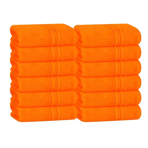 BOUTIQUO Ultra Soft Cotton Washcloths, Contains 12 Piece Face Cloths 12x12 inch, Ideal for Everyday use Face Towels, Compact & Lightweight Multi Purpose Washcloths - Orange - color: Orange, size: Washcloths - Set of 12