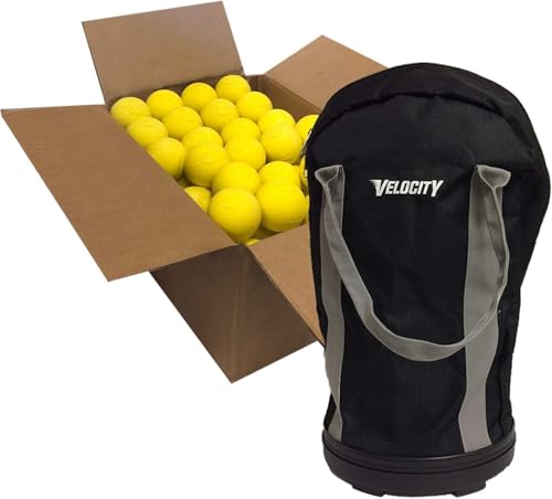 Velocity Lacrosse Balls - Practice Balls, Official NFHS, SEI, and College Approved Size - Meets NOCSAE Standard - Approved Competition Colors - Case of 60 & 120 with Ball Bag - color: Yellow, size: 60 Balls + Bag, style: Practice Ball