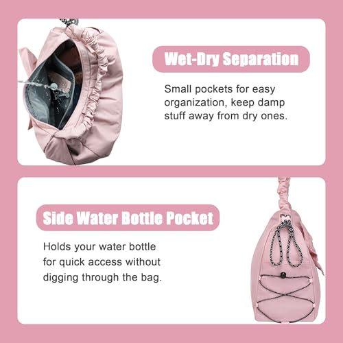 WOLT Gym Bag For Women, Yoga Mat Bag with Shoes Compartment, Wet Pocket and Water Bottle Pocket - color: Pink