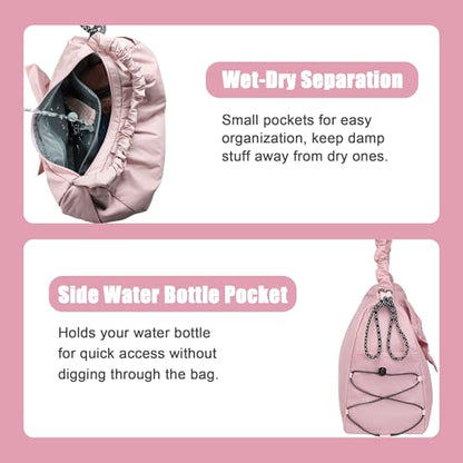 WOLT Gym Bag For Women, Yoga Mat Bag with Shoes Compartment, Wet Pocket and Water Bottle Pocket - color: Pink