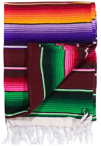 Del Mex Mexican Serape Blanket (X-Large, Burgundy) - color: Burgundy, size: X-Large