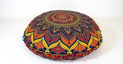 ICC 32 Inch Floor Pillows & Cushions Covers Decorative Hippie Mandala Pouf Pillow Covers Bohemian Seating Meditation Cushion Cover Large Boho Ottoman Case Pillowcase for Couch Blue Multi - color: Blue Multi
