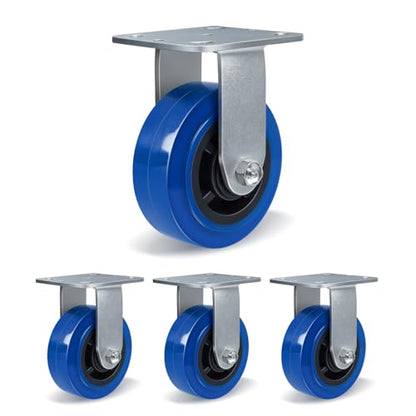 5'' X 2'' Casters, Heavy Duty Caster Wheels, Industrial Rigid Casters Set of 4 with Load 3200lbs, Polyurethane on Polyolefin Core with Roller Bearing (4 Rigid) - style: 4 Rigid