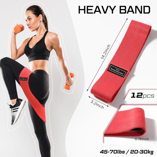 12 Pcs Fabric Resistance Bands for Working Out Non-Slip Booty Exercise Loop Bands for Women Men Glutes Hip Thigh Butt Yoga Pilates Fitness Gym, Light Medium Heavy - color: Red, style: Heavy Resistance