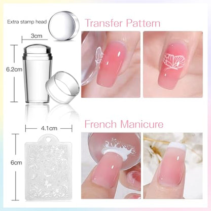 Biutee Nail Stamp Plates 16PCS Nail Stamping Kit 8 Nail Stamping Gel Polish | 1 Nail Art Stamper Scraper & Storage Bag, Nail Stamp Kit Flower Butterfly Animal Design for Beginners & Nail Lovers - color: 27pcs set