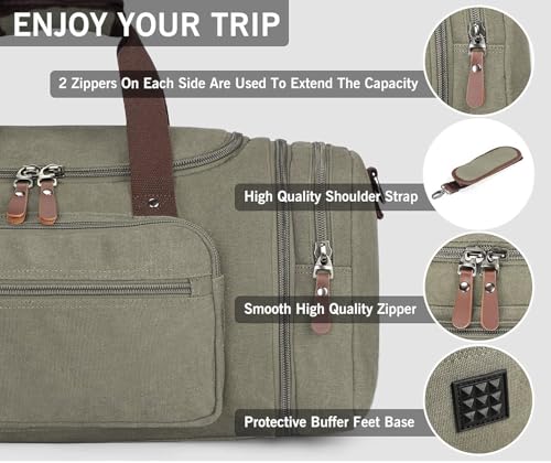 Sechunk Duffle Bag Canvas Large Outdoor Shoulder Bag Overnight Handbag Travel Tote Luggage Weekender Bag - color: army green