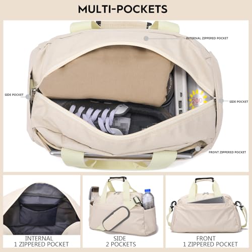 14 inch Small Gym Bag for Women & Men, Mini Duffel Bag for Travel Sports Lightweight Carry On Bag (Beige) - color: Beige