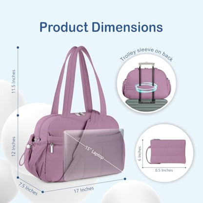 TOPDesign Travel Duffel Bag for Women, Puffer Gym Bag Sports Tote with Wet Pocket, Carry On Weekender with Luggage Sleeve (Purple) - color: Purple