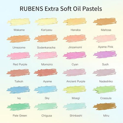 rubens 57 PCS Macaron Soft Oil Pastels Kit for Beginner Drawing | 24 Macaron Colors Soft Oil Pastels in Box with Palette Knife, Base Board, Tape, 30 Sheets Oil Pastel Paper - color: 24 Macaron Colors Set