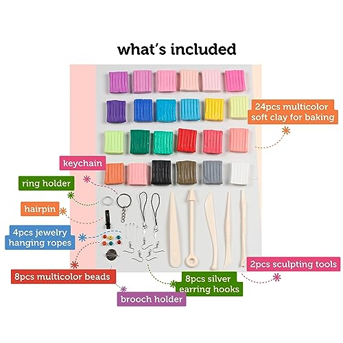 Incraftables Polymer Clay Kit – 24-Color Non-Toxic Oven-Bake Clay Set with Tools, Cutters, Molds, Jump Rings & Keychain Rings for Jewelry, Miniatures & Sculpting - size: Small