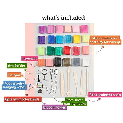 Incraftables Polymer Clay Kit – 24-Color Non-Toxic Oven-Bake Clay Set with Tools, Cutters, Molds, Jump Rings & Keychain Rings for Jewelry, Miniatures & Sculpting (Pack of 2) - size: Small (Pack of 2)
