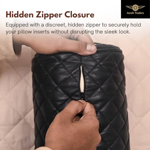 Neck Roll Pillow Cushion Cover, 16x6 Inch Full Moon Round Bolster Pillow Case, Cylinder Soft Lambskin Leather Pillowcase for Head, Spine & Neck Support During Sleep - Quilted Black Pack of 1 - color: Quilted Black Pack of 1