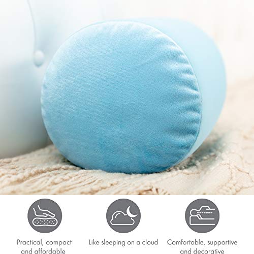 Microbead Bolster Neck Roll Pillow, 14x8 in Cylinder Tube, Sweet Baby Blue | Silky feel fabric helps prevent wrinkles & hair breakage; feather-light beads gently cushion head & shoulders as you rest - color: Sweet Baby Blue