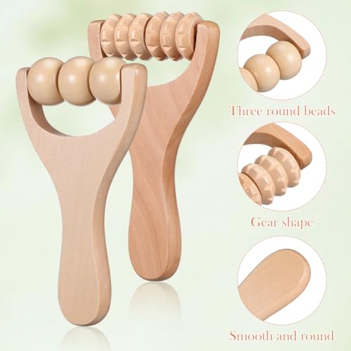 ARTIBETTER Wooden Massage Roller Sticks 2-Pack Handheld Foot Massager Tool Massage Roller for Hands Arms Acupoint Accessory for Neck Shoulder Back Legs Travel Use