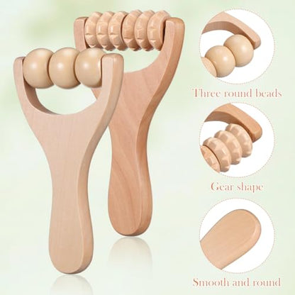 ARTIBETTER Wooden Massage Roller Sticks 2-Pack Handheld Foot Massager Tool Massage Roller for Hands Arms Acupoint Accessory for Neck Shoulder Back Legs Travel Use