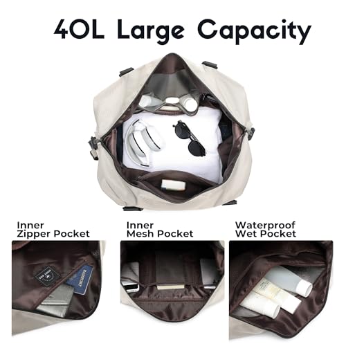SUNNY BIRD Duffel with Utility Pouch, 40L Weekender Overnight Bag with Shoe Compartment for Travel and Sports (Grey and black) - color: Grey and black