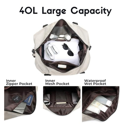 SUNNY BIRD Duffel with Utility Pouch, 40L Weekender Overnight Bag with Shoe Compartment for Travel and Sports (Grey and black) - color: Grey and black