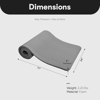 BalanceFrom 1-inch Thick 71x24 Inches Extra Thick Exercise Yoga Mat - color: Gray