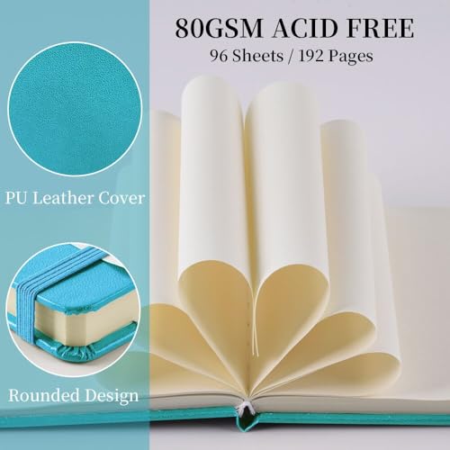 5x5 Pocket Sketch Book,80gsm Hardcover Art Sketchbook for Drawing Journal | PU Cover,Blank Paper,96Sheets/192Pages,Lay-Flat,Portable Travel Creation Paint Diary Memo Planner,Dry Media.Lake Blue - color: PU Cover-5x5in-Lake Blue