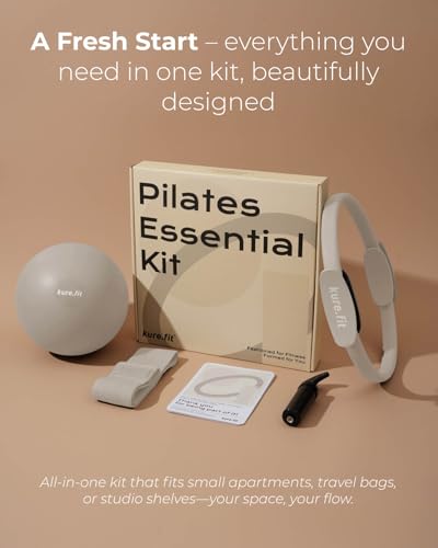 Pilates Kit | Pilates Equipment Set for Home Workouts | Accessories & Guide - color: Beige, style: Essential Kit - 3PC