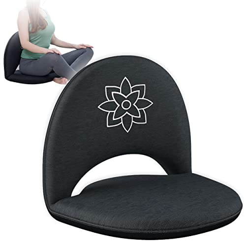 Mindful Modern Meditation Chair | Adjustable Floor Chair with Back Support | Padded Floor Seat for Posture Support and Comfort | Portable Folds Flat for Storage | Indoor/Outdoor Use | Stone Black - color: Charcoal Black