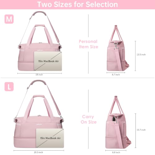 Gym Bag for Women, 45L Carry On Travel Duffel Bag with Shoes Compartment - color: Pink, size: Large