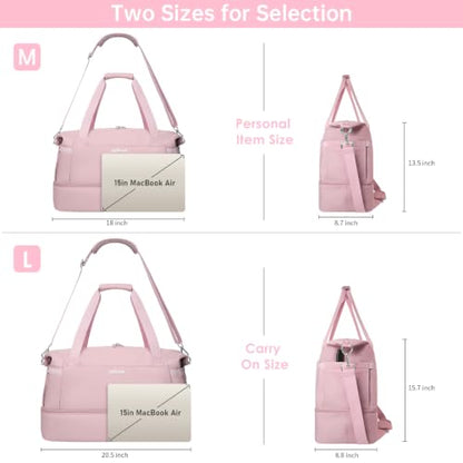 Gym Bag for Women, 45L Carry On Travel Duffel Bag with Shoes Compartment - color: Pink, size: Large