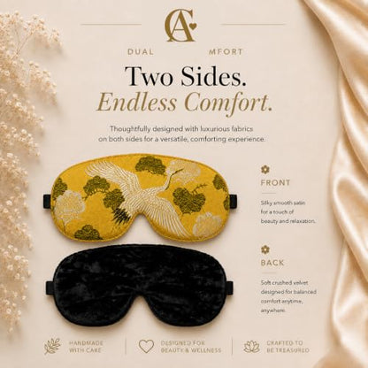 Opulence Weighted Sleep Eye Mask with Flaxseed Filling, Satin & Velvet, Adjustable Strap, Light Blocking for Meditation, Hot & Cold Therapy, Travel - Golden Botanic - color: Golden Botanic