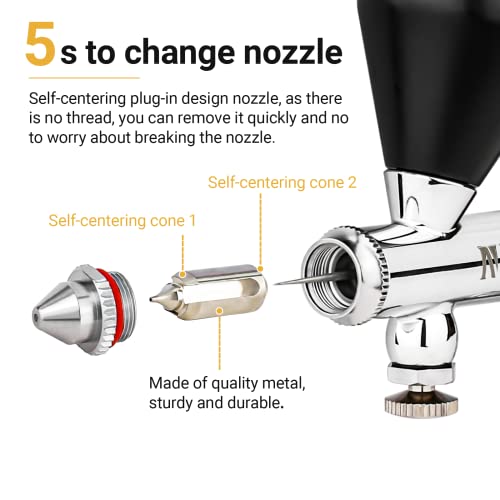 NEOECO SJ83 Airbrush, Self-Centring Plug-in Nozzle，0.2, 0.3 & 0.5mm Nozzle Sets and 1/3 oz Cup, Dual-Action Gravity Feed Airbrush with 1/3 oz,2/3 oz,4/3 oz Replacement Cups (Black) - color: BLACK