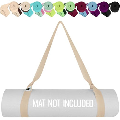 TECEUM Yoga Mat Strap – Extra Soft & Thick Cotton Carrier for All Mats - color: Beige, size: 85 IN