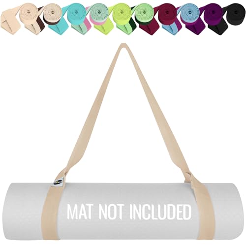 TECEUM Yoga Mat Strap – Extra Soft & Thick Cotton Carrier for All Mats - color: Beige, size: 64 IN