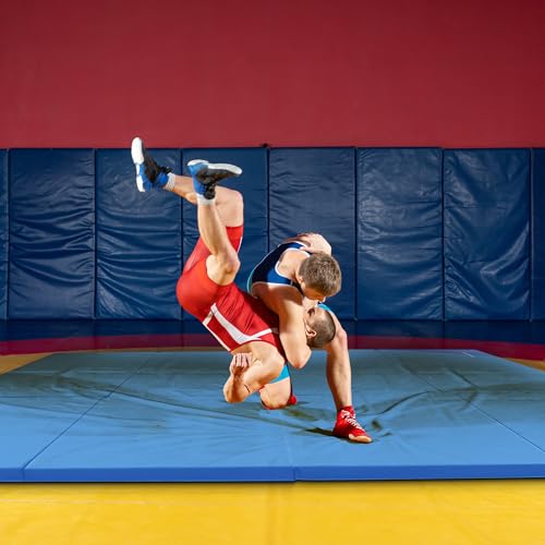 BalanceFrom 10x4 Feet 4-Panel Folding Gymnastics Mat – 2-Inch Thick Pad with Vinyl Surface and Carrying Handles for Tumbling, Yoga, Pilates, Home Workouts, and Martial Arts - color: Blue