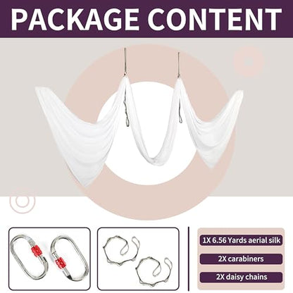 Kojem Aerial Silk Fabric Yoga Swing Kit For Fitness Yoga Inversions Flexibility Core Strength Dance White Nylon Fabric 6.6/13.1 Yards - size: 6.56 Yards